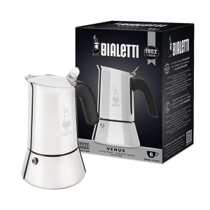 Bialetti - Neue italienische Espressomaschine Venus Induction aus Edelstahl, geeignet für alle Arten von Tellern, 4 Kaffeetassen (170 ml), Silber