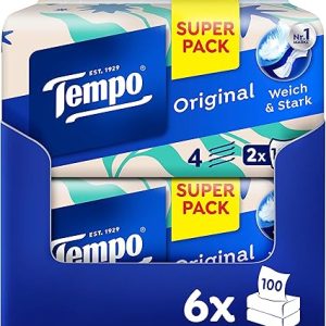 Tempo Original Taschentücher Duo-Box - Vorteilspack - 12 Boxen, 100 Tücher pro Box - extra starke, weiche Papiertaschentücher, waschmaschinenfest